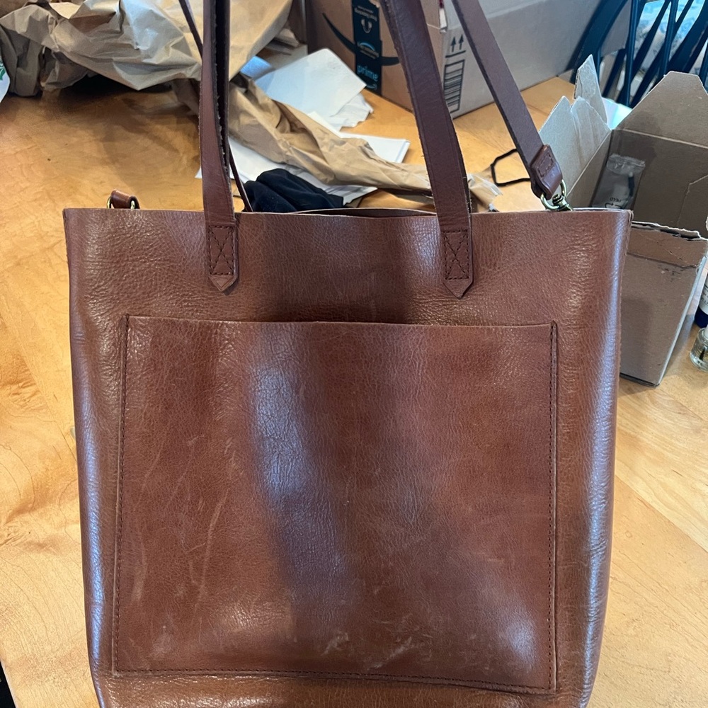 The Medium Transport Tote in English Saddle color